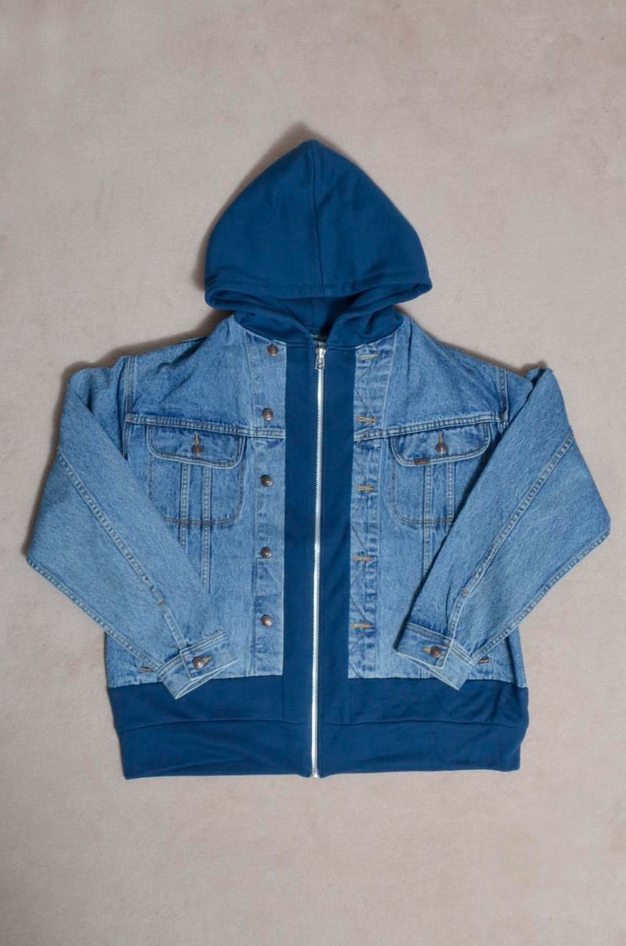 DENIM * BACK PILE HOODIE/BLUE/GREEN